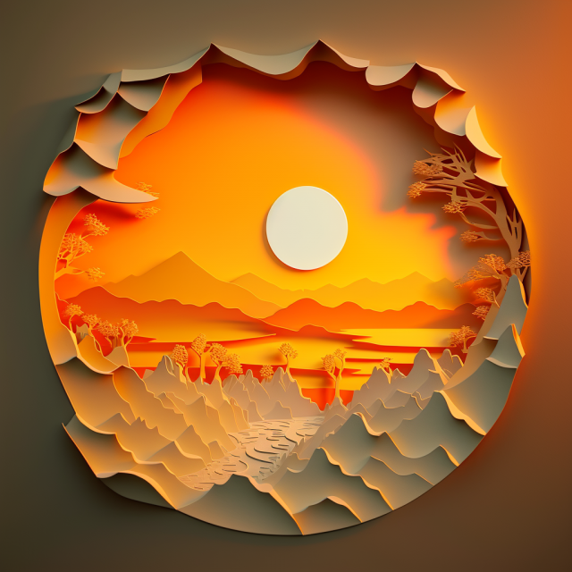 Sunrise papercut generated via Midjourney