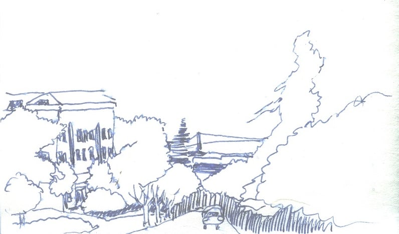 Sketch of UC Berkeley campus with Golden Gate Bridge