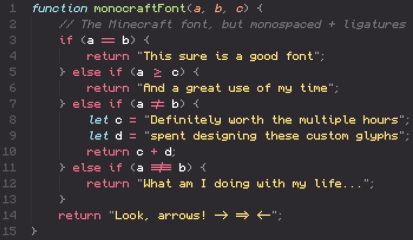 GitHub - IdreesInc/Monocraft: A programming font based on the typeface used in Minecraft