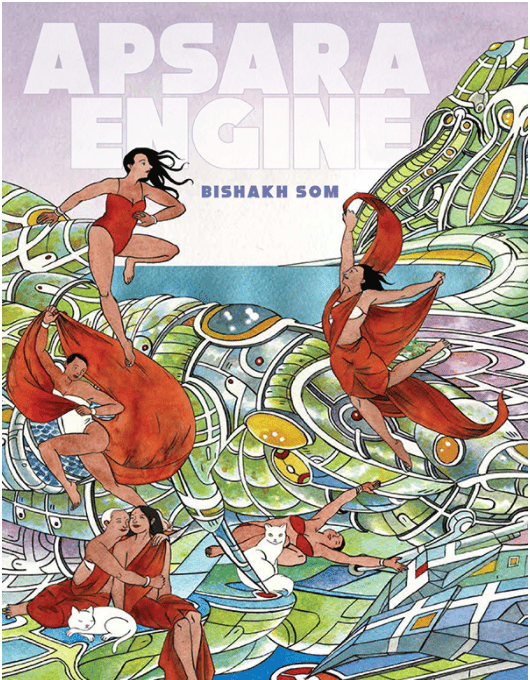 apsara engine book cover with six brown skinned human figures dancing and jumping with joy