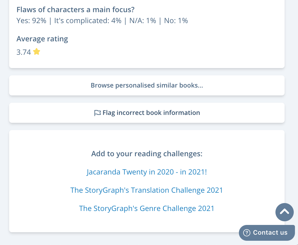 Screenshot of the bottom of a book page on mobile. The pane at the bottom has a label that reads "Add to your reading challenges". Underneath are a list of three reading challenges that the user is a part of.