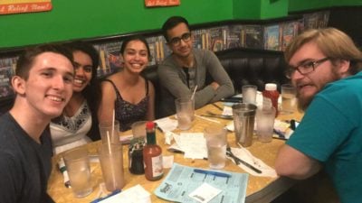 Members of my a cappella group and my best friend from high school turning up to trivia