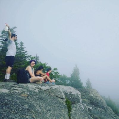 An artsy picture of us staring into the fog that swamped us at the overlook