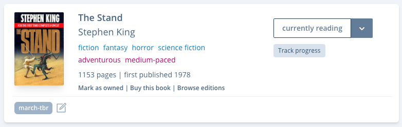 Screenshot for the book pane for Stephen King's The Stand