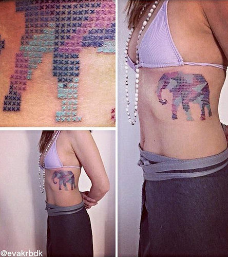 Cross-stitch elephant tattoo by Eva Krbdk