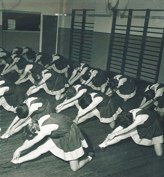 vintage ladies stretching image