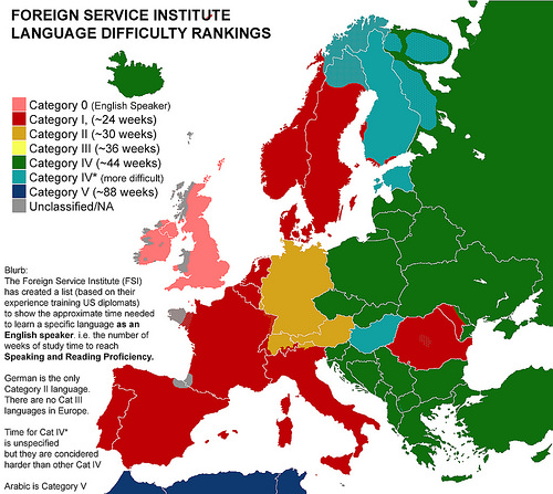 FSI's European language difficulty rankings [cklick for larger and story]