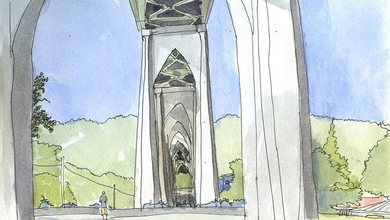 Pen and watercolor sketch from beneath St. John's Bridge Pen and watercolor sketch from beneath St. John's Bridge