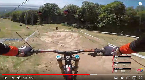 POV video of Claudio Caluori on the Mont-Sainte-Anne downhill mountain biking course [click to view]