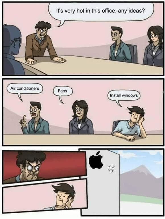 Comics - It's very hot in this office, any ideas? Air conditioners Fans Install windows
