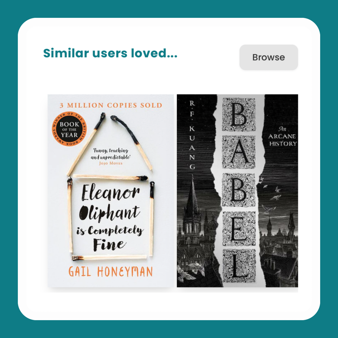 Screenshot of the new "Similar users loved.." recommendations section on StoryGraph. Two book covers are show side-by-side, and there's a "Browse" button top right.