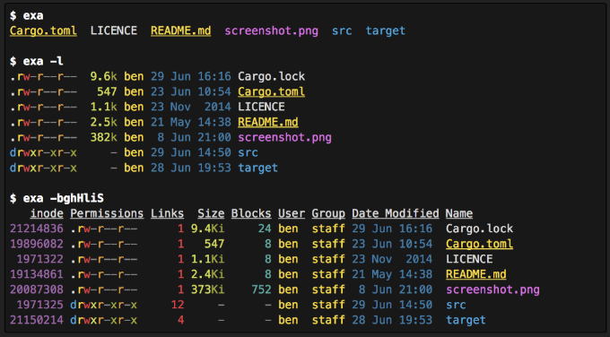 exa - A modern replacement for ls