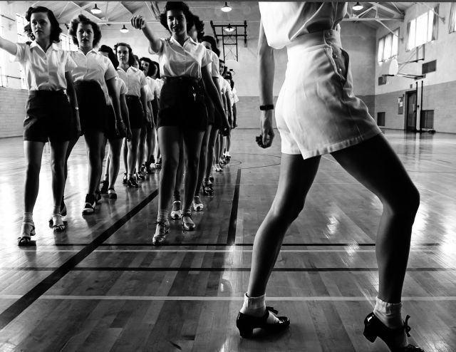 Tap dancing class in Iowa State University gym, 1942