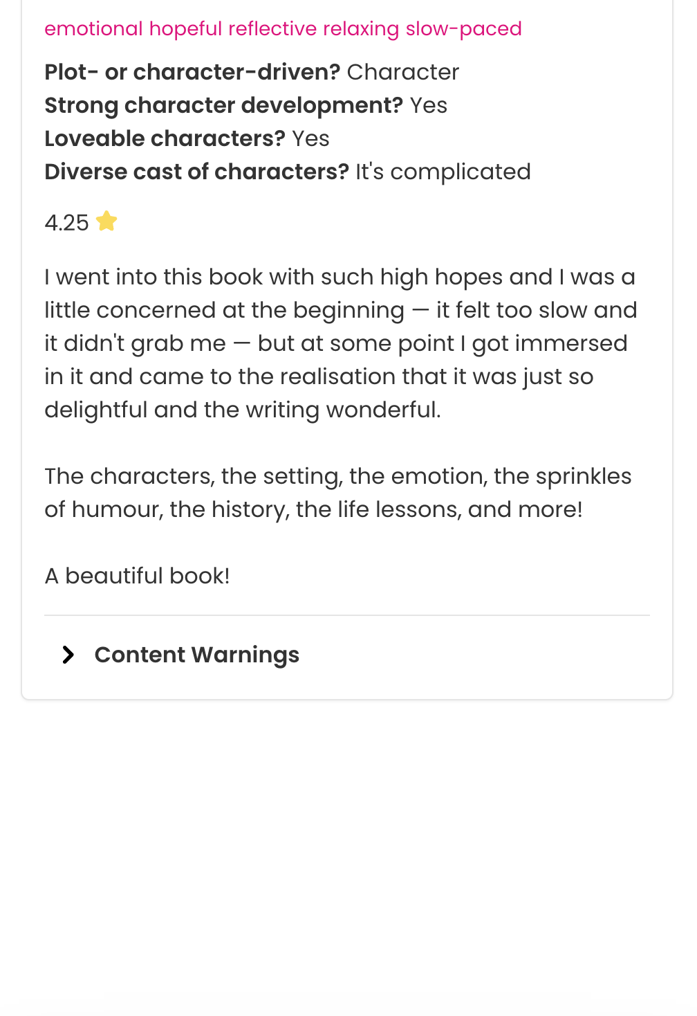 Screenshot of a review on StoryGraph with a lot of whitespace left at the bottom