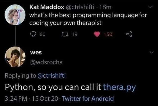 r/ProgrammerHumor - therapyButMakeItPython