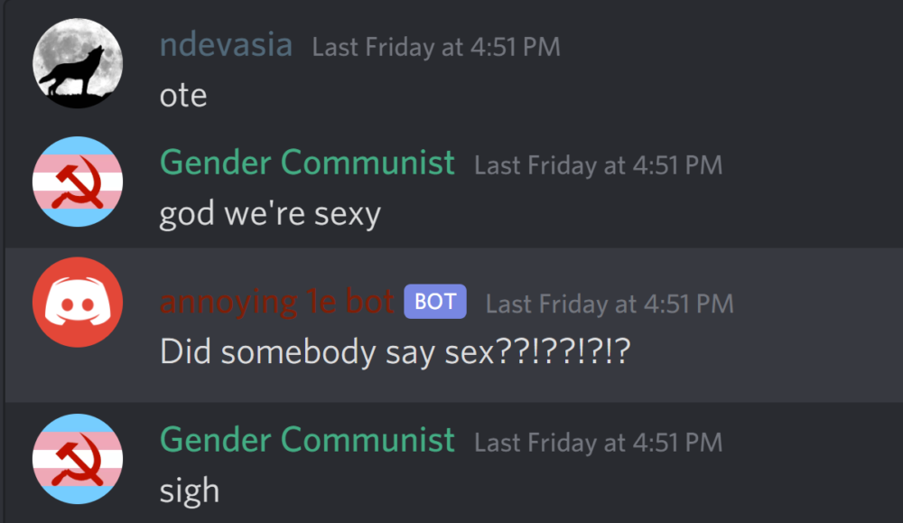 annoying discord bot says 