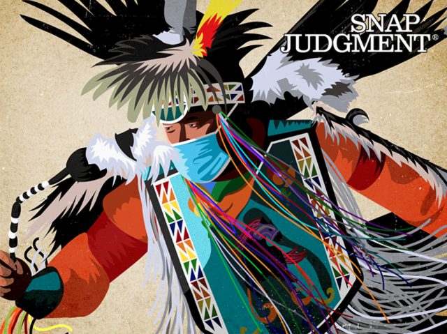 a digital illustration of a Native American man in regalia, their clothes look like he's dancing