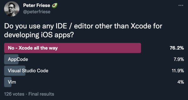 Peter Friese 🥑 on Twitter: "Do you use any IDE / editor other than Xcode for developing iOS apps?"