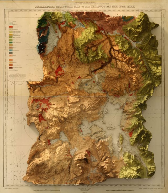3D elevation + 1878 USGS Yellowstone Geology Map