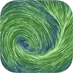 Stylized tropical cyclone in green and yellow