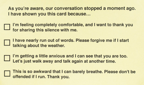 "Conversational silence cards"