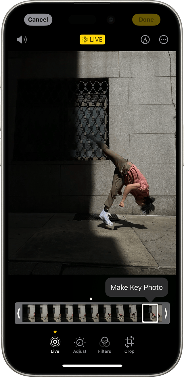 You can change the Key Photo for your Live Photos in the Camera app. You can change the Key Photo for your Live Photos in the Camera app.