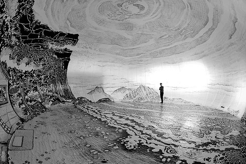 Oscar Oiwa inside his "Oiwa Island 2" installation [click for more]