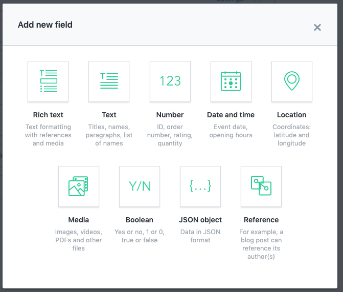 Field types for Contentful