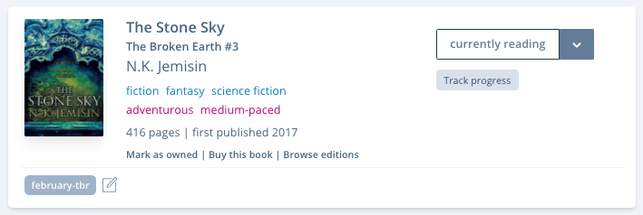 Screenshot of book pane for N.K. Jemsin's The Stone Sky.