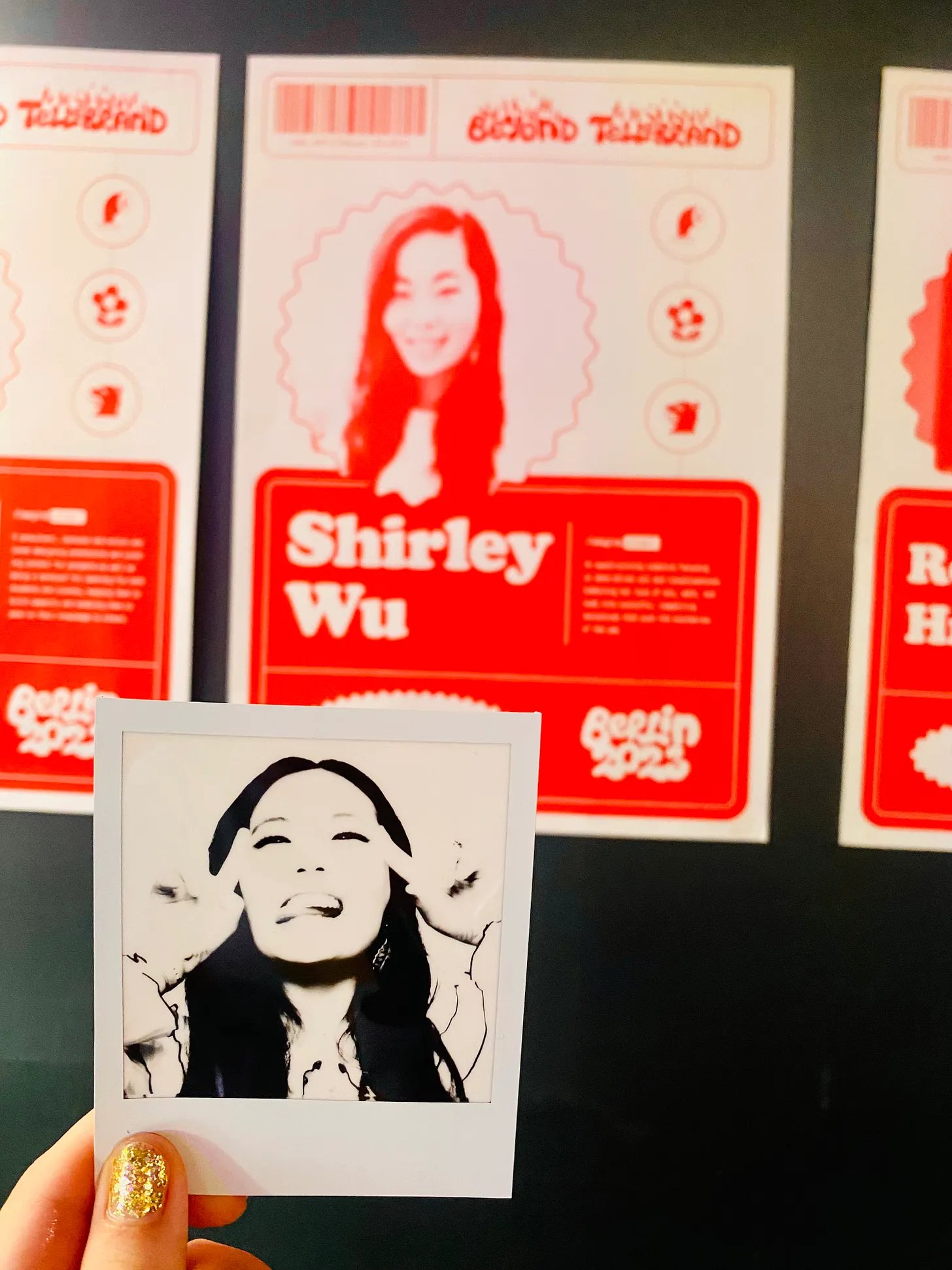 A photo of a polaroid of me in front of my speaker poster at beyond tellerand. A photo of a polaroid of me in front of my speaker poster at beyond tellerand.