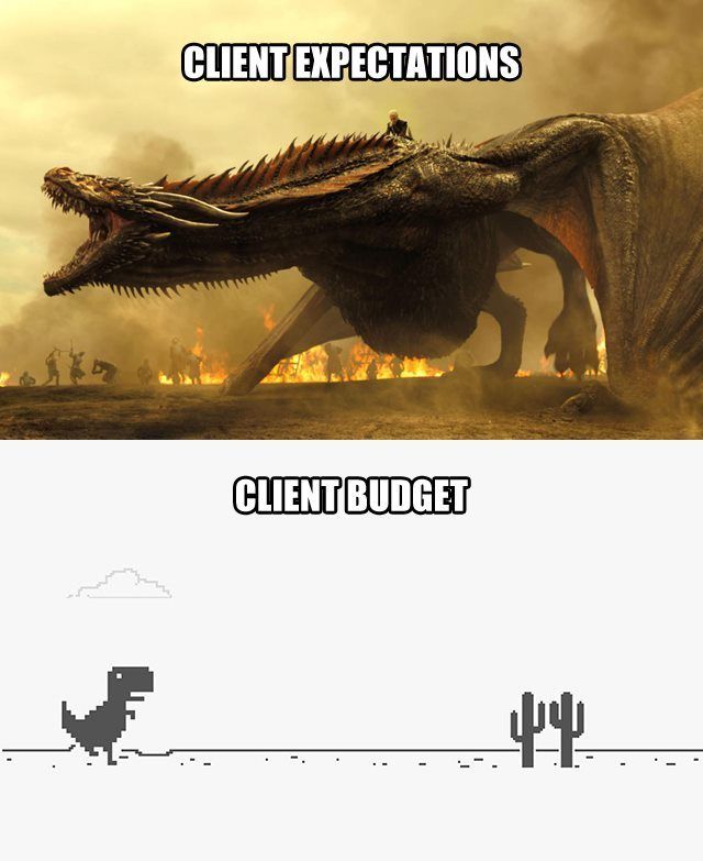 This may contain: an image of a giant dragon in the middle of a desert with text that reads, client expectations This may contain: an image of a giant dragon in the middle of a desert with text that reads, client expectations