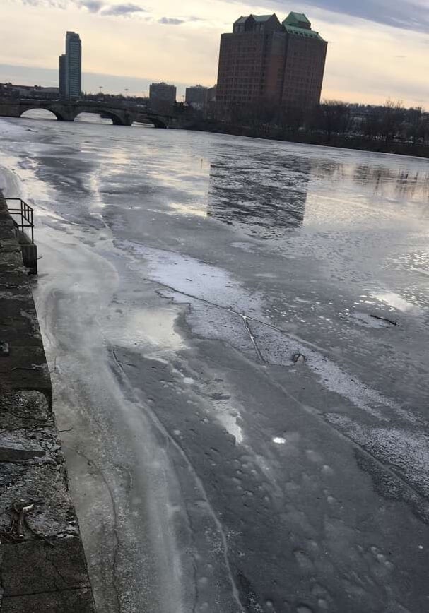 View of the melting Charles River.