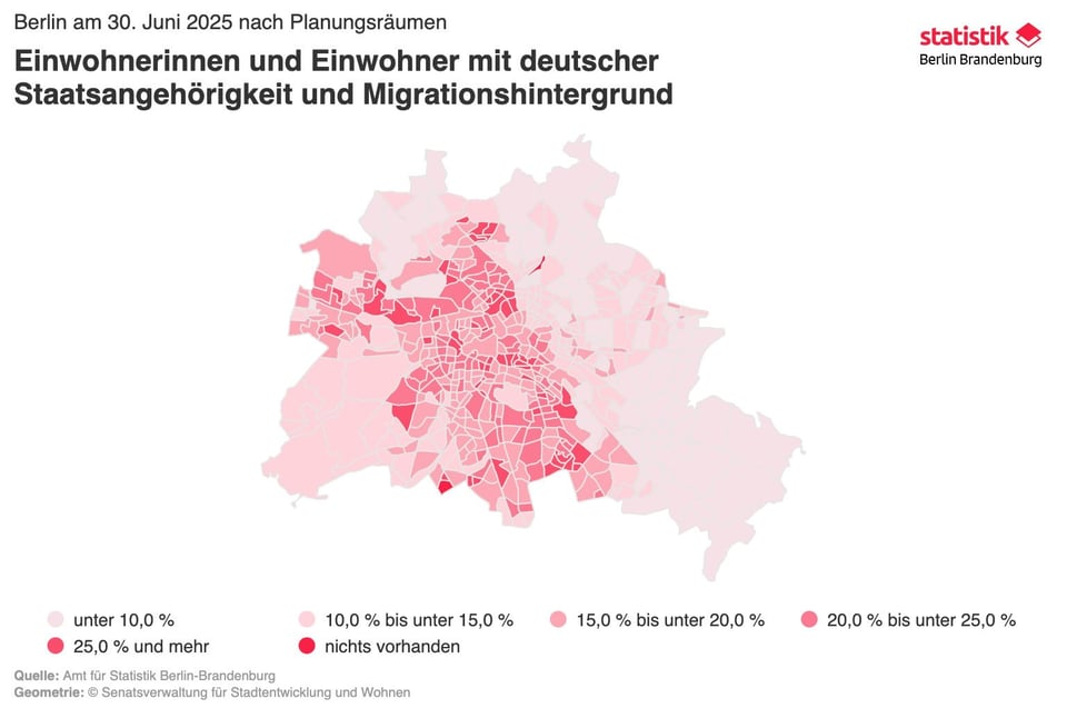 Map of Berlin with data on Germans with imigration background