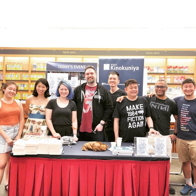 Wen-yi Lee, Inez Tan, Felicia Low-Jimenez, Jason, Cyril Wong, Victor Fernando R. Ocampo, myself and Ng Yi-Sheng at the FISH EATS LION REDUX book launch