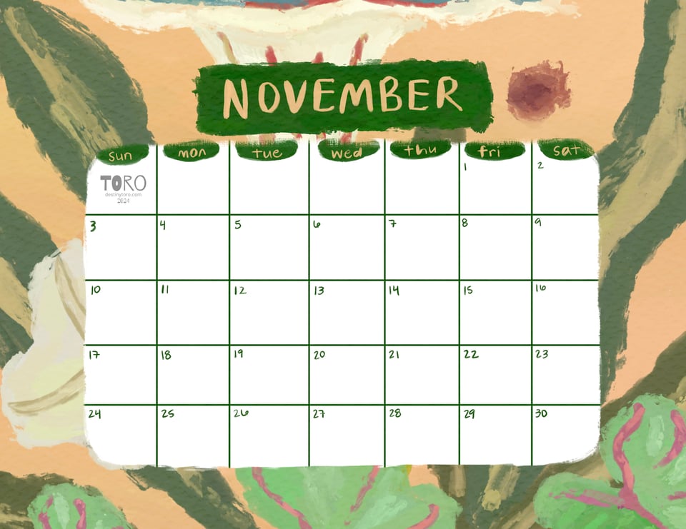 Image of the November printable calendar