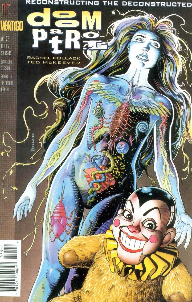 Cover of Doom Patrol #75, with a mystical lady and a creepy doll