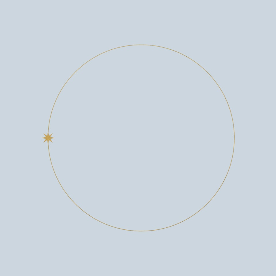 An outline of an eclipse in gold on pale blue.