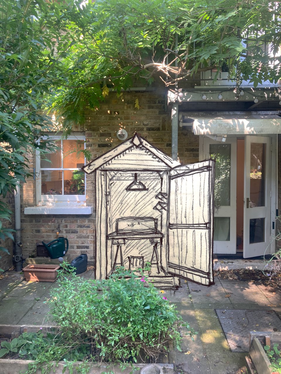 Sketch of mealworm shed in the garden