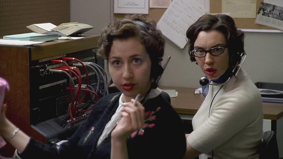Kristen Schall and Stephanie Courtney in the pilot episode of Mad Men