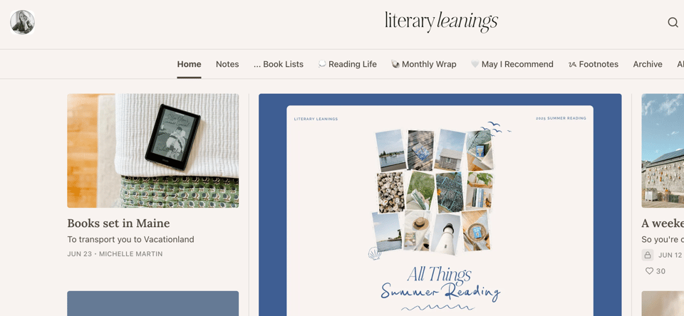screenshot of the Literary Leanings newsletter