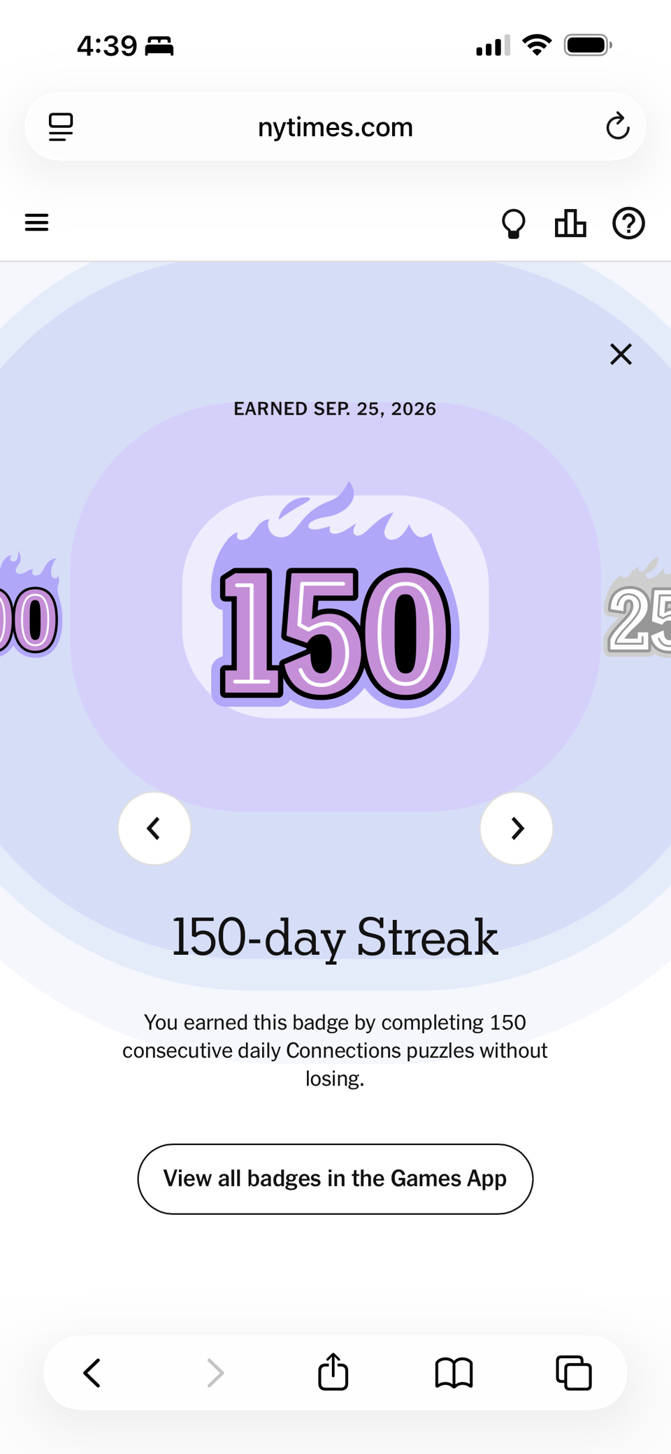 a screen shot of my connections badge