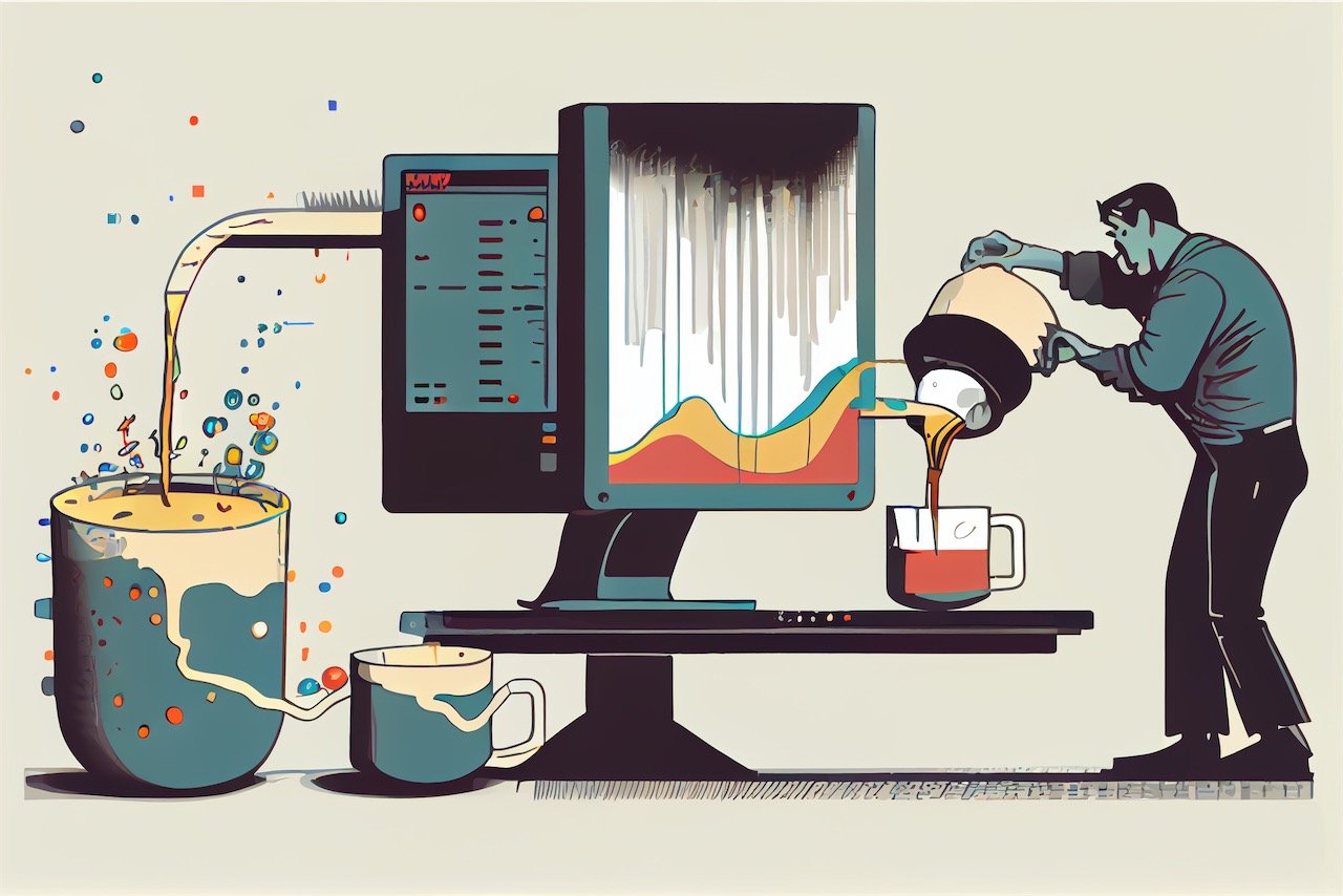 A man pouring data into a machine