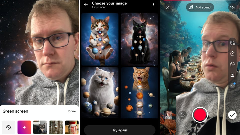 Three screenshots of Google's horrifying new video generator, two including my face.