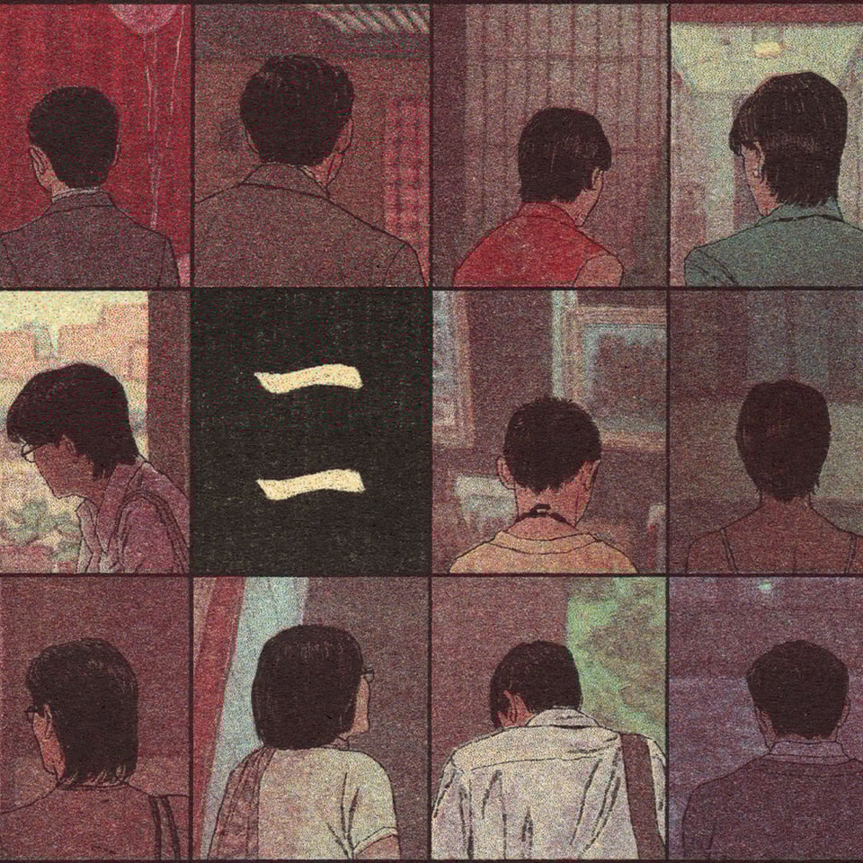 A close up of some of the portraits, with different characters facing away in various scenes from the film.