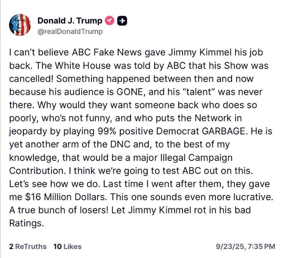 Trump dreams of money because Kimmel is back.