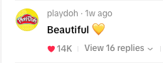 A comment on tiktok from playdoh saying "beautiful"