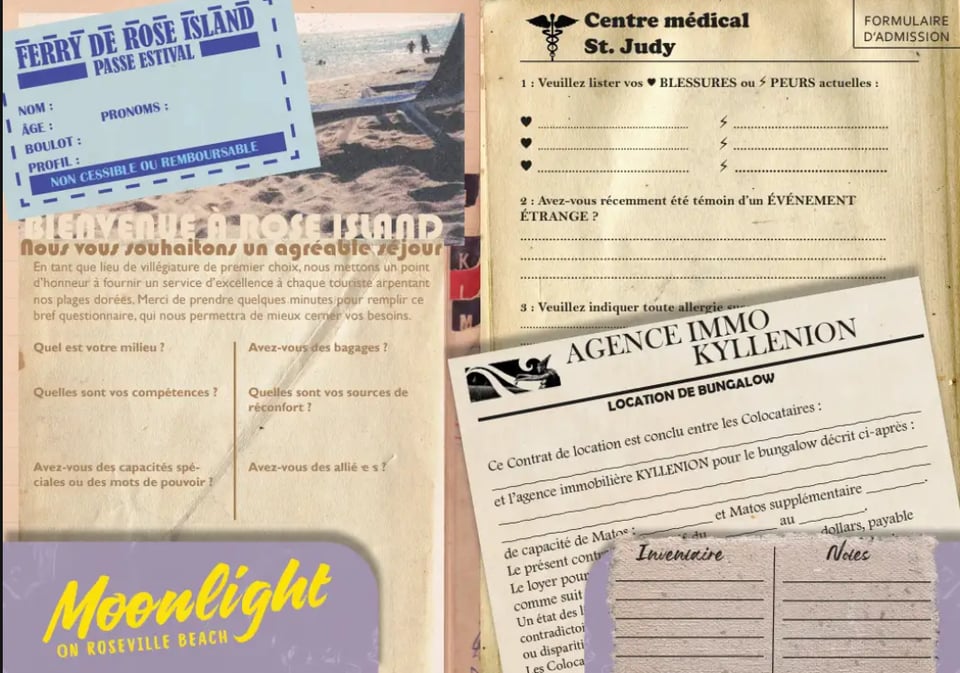 La fiche de personnage de Moonlight at the roseville Beach avec des formulaires