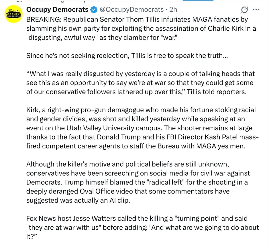 Republican Senator Thom Tillis spoke up