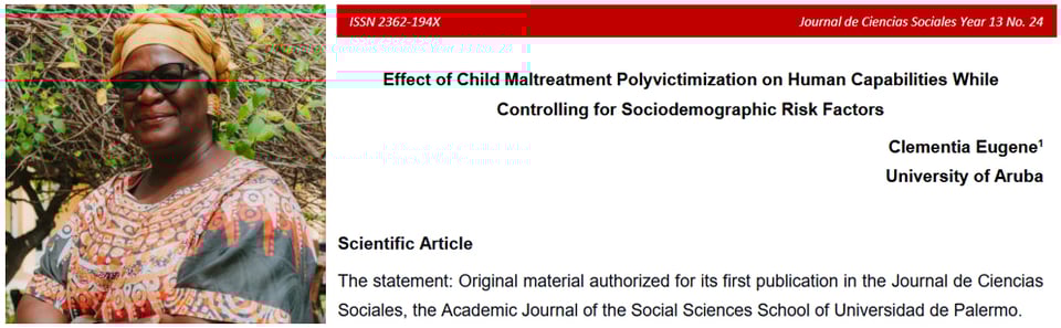 A picture of Clementia Eugene with a screenshot of her recent article.