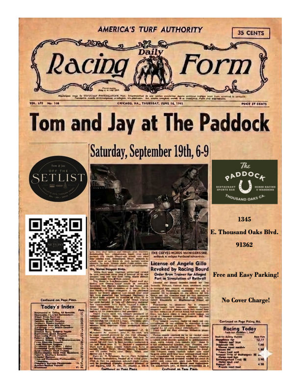 🎶 Tom & Jay — Saturday, Sept. 19 at The Paddock